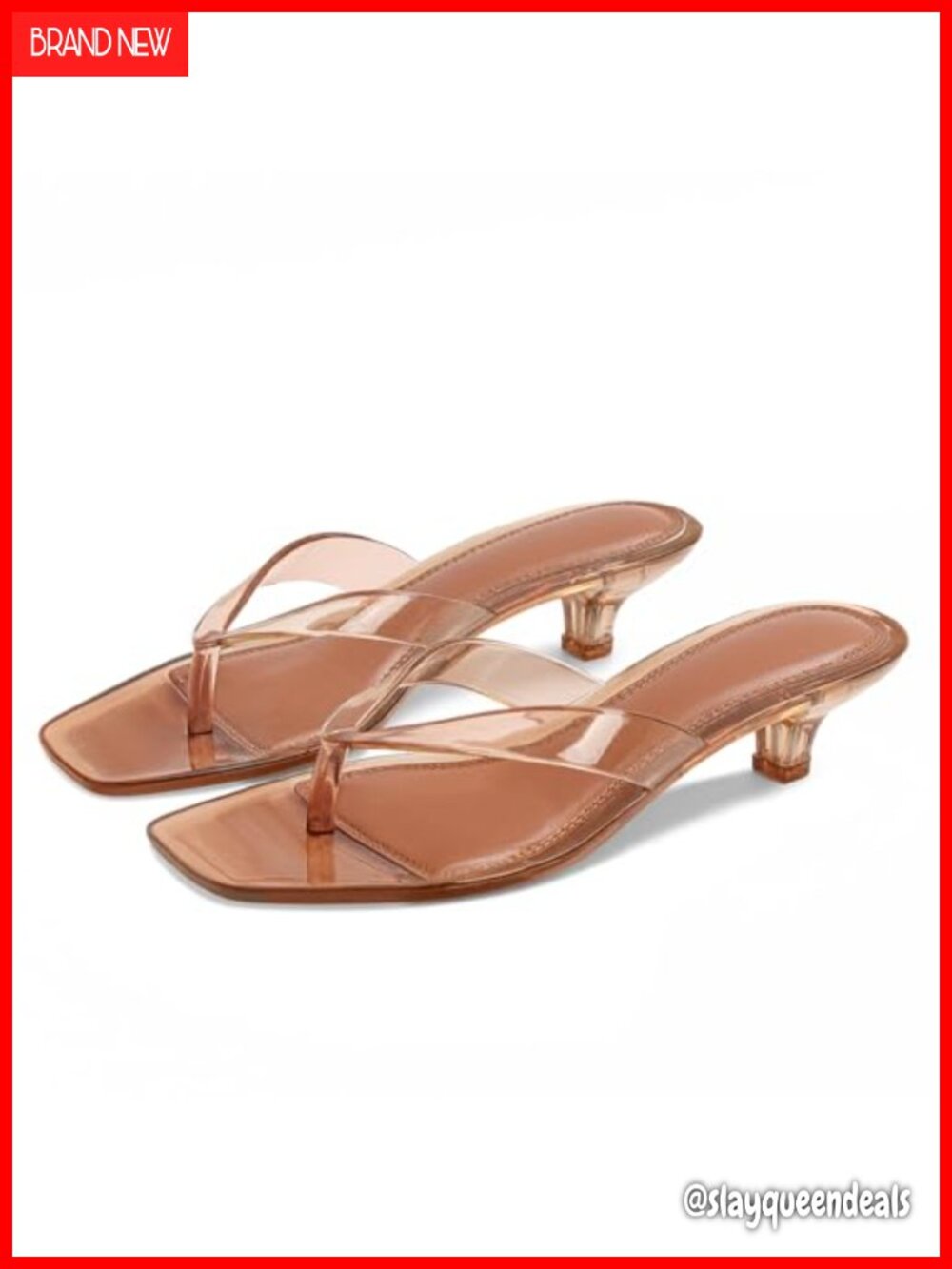 Kitten Heels Jelly Square Open Toe Sandals Low Heeled Thong Flip Flops